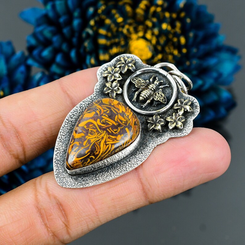 Exquisite Mariam Jasper Honey Bee Pendant 18K Gold Plated Etsy
