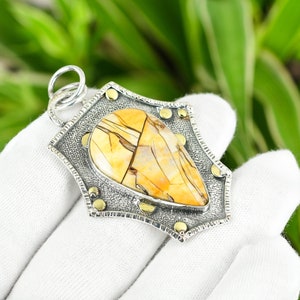 Handmade Brecciated Mookaite 925 Sterling Silver Pendant