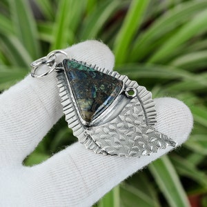 Handmade Copper Azurite Malachite 925 Sterling Silver Pendant