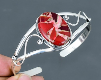 Handmade Sterling Silver Cuff Bracelet with Kingman Red Mohave Copper Turquoise (Adjustable)