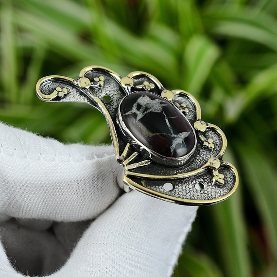 Bague Fossile Fissure de Boue Marocaine 925 Bague en Argent Sterling Bague Reglable 18K Or Plaque Pierre Precieuse Bijoux Faits Main Cadeau Pour Pere Boho Bague Etsy France