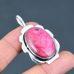 Handmade Rhodonite Pendant: 925 Sterling Silver Gemstone Jewelry