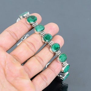 Handmade Zambian Emerald Bracelet: 925 Sterling Silver Adjustable Chain ...