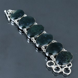 Moss Agate Bracelet 925 Sterling Silver Bracelet Adjustable Chain Bracelet Handmade Stylish Jewelry Original Gemstone Bracelet Gift For Him