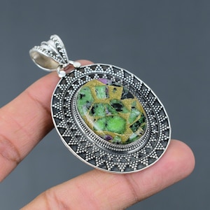 Copper Ruby Zoisite Pendant 925 Sterling Silver Pendant Gemstone Pendant Handmade Designer Jewelry Antique Pendant Vintage Pendant For Gift