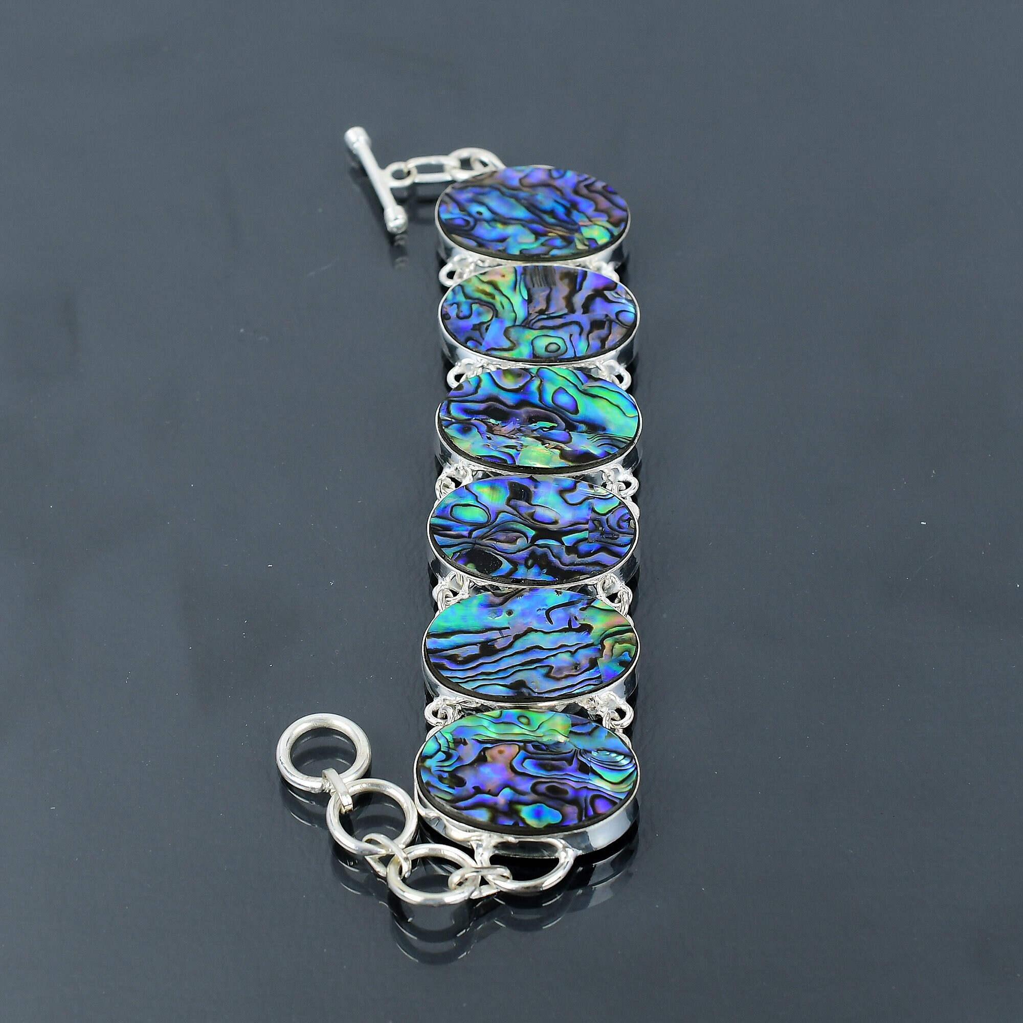 Bracciale in conchiglia di abalone: maglia in argento