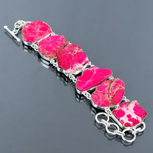Pink Sea Sediment Jasper Bracelet 925 Sterling Silver Bracelet Adjustable Chain Bracelet Handmade Gemstone Bracelet Antique Jewelry For Gift