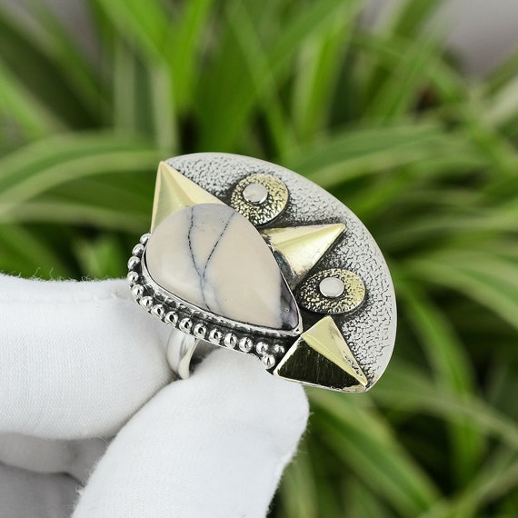 Bague en porcelaine Jaspe 925 Bague en argent sterling Bague reglable 18K Plaque Or Veritable Bague en pierre precieuse Bijoux faits a la main Cadeau de demoiselle dhonneur Etsy France