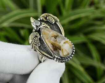 Wild Horse Magnesite Ring 925 Sterling Silver Ring Adjustable Ring 18K Gold Plated Natural Gemstone Jewelry Handmade Ring Parrot Ring