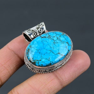 Handmade Tibetan Turquoise 925 Sterling Silver Pendant: Vintage Oval Gemstone