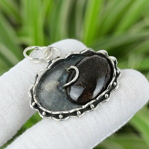 Handmade Dinosaur Bone Pendant: Oval Sterling Silver Gemstone