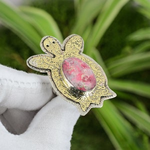 Thulite Ring 925 Sterling Silver Ring Adjustable Ring 18K Gold Plated Gemstone Tortoise Ring Handmade Turtle Ring Gift For Friend