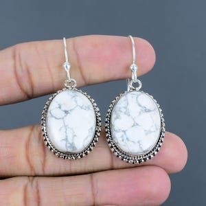 Handmade Howlite Earrings: 925 Sterling Silver Vintage Style
