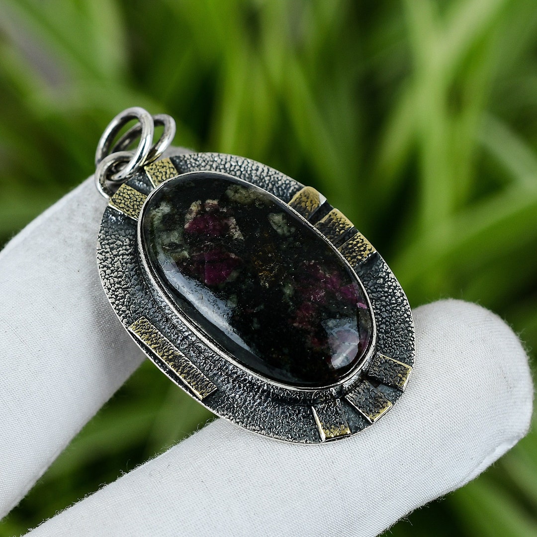 Eudialyte Pendant 925 Sterling Silver Pendant 18K Gold Plated - Etsy