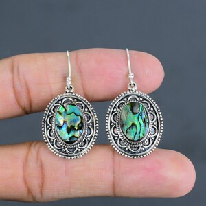 Brincos de concha de abalone: joias vintage feitas à mão em prata esterlina 925