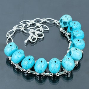 Santa Rosa Turquoise Skull Necklace: Sterling Silver Adjustable Chain