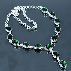 Faceted chrome diopside necklace 925 sterling silver necklace gemstone jewelry adjustable chain necklace handmade necklace anniversary gifts