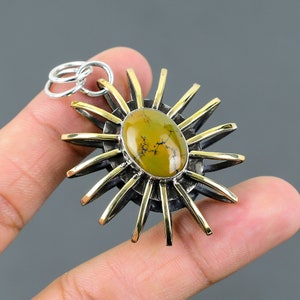 Tibetan Turquoise Pendant: 925 Sterling Silver 18K Gold Plated Cage