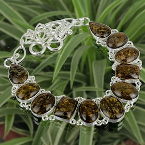 Handmade Bronzite Necklace: 925 Sterling Silver Adjustable Chain