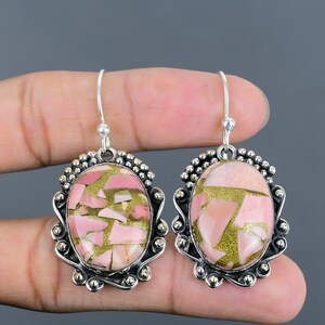 Copper Pink Opal Earring 925 Sterling Silver Earrings Gemstone Earring Antique Jewelry Handmade Earring Birthstone Jewelry Engagement Gifts