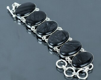 Picasso Jasper 925 Sterling Silver Bracelet - Adjustable Boho Jewelry
