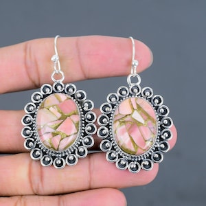 Copper Pink Opal Earring 925 Sterling Silver Earrings Gemstone Earring Pink Opal Jewelry Handmade Earring Unique Style Jewelry Gifts For Mom