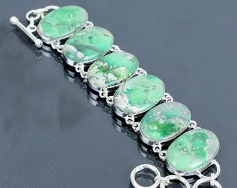 Pulsera de variscita: Cadena ajustable de plata de ley 925 hecha a mano