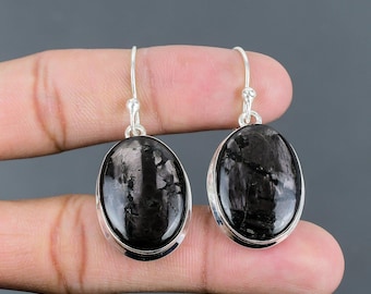 Handmade Sterling Silver Hypersthene Drop Earrings – Oval Gemstone Jewelry