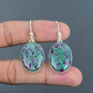 Pendientes colgantes de fucsita y rubí: joyería de plata de ley 925 hecha a mano