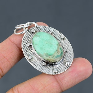 Handmade Variscite 925 Sterling Silver Pendant: Antique Gemstone Jewelry