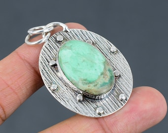 Handmade Variscite 925 Sterling Silver Pendant: Antique Gemstone Jewelry