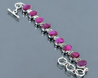 Faceted Kashmir Ruby Bracelet: Handmade 925 Sterling Silver Adjustable Chain