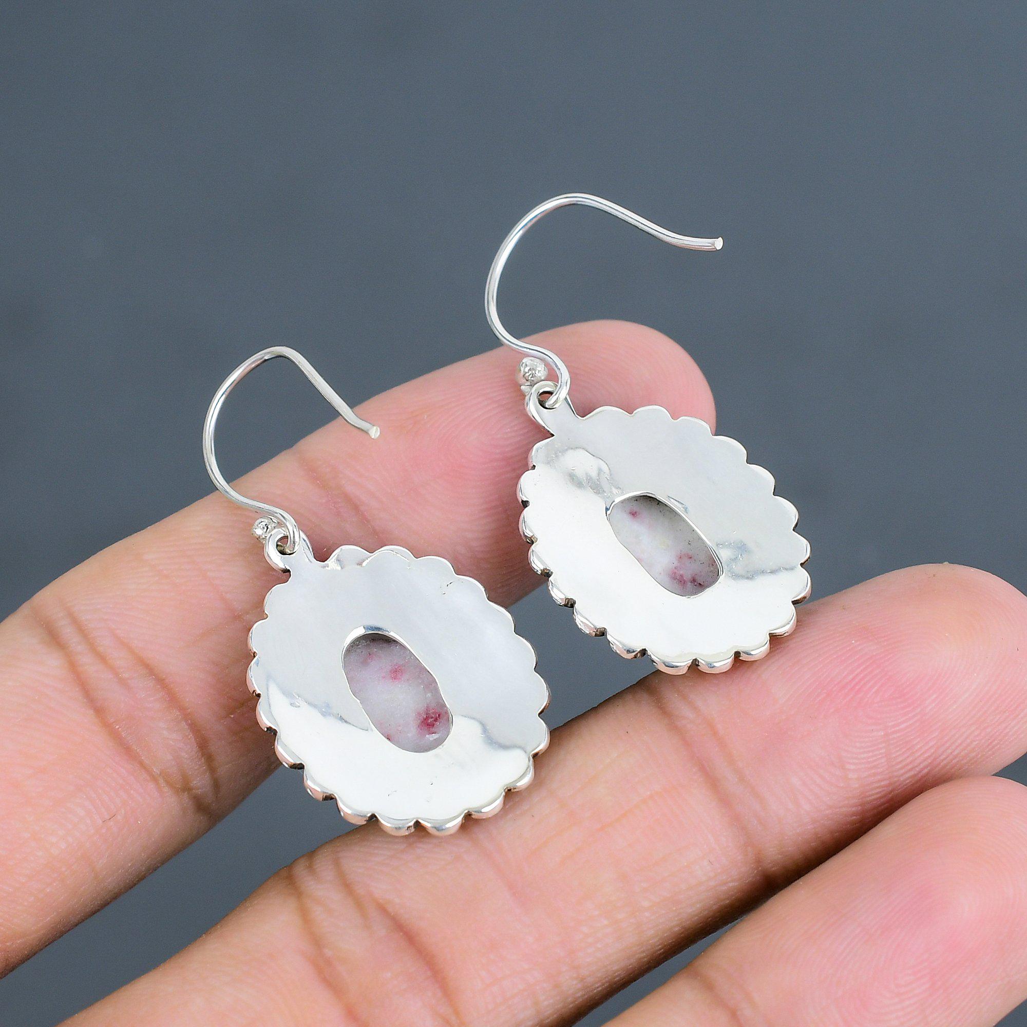 シナバーイヤリング：ハンドメイド925スターリングシルバーの宝石 