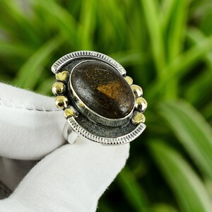 Handmade Boulder Opal Ring: 925 Sterling Silver, 18K Gold Plated, Adjustable