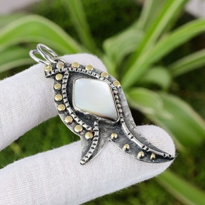 Colgante de nácar 925 Colgante de plata esterlina 18K chapado en oro colgante de pescado Colgante de piedra preciosa hecho a mano Regalo de joyería de perlas para mamá