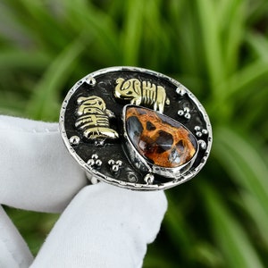 Bauxite Ring 925 Sterling Silver Ring Adjustable Ring 18K Gold Plated Elephant Ring Real Gemstone Jewelry Handmade Ring Unique Ring For Gift