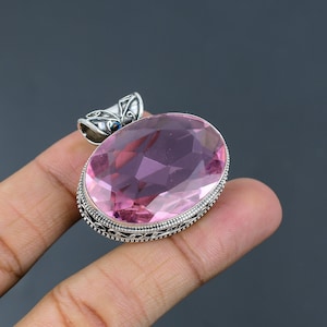 Faceted Pink Kunzite Pendant 925 Sterling Silver Pendant Ethnic Jewelry Vintage Gemstone Pendant Gift For Him Handmade Jewelry Women Pendant