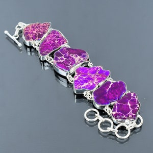 Purple Sea Sediment Jasper Bracelet 925 Sterling Silver Bracelet Adjustable Chain Bracelet Handmade Jewelry Gemstone Bracelet Gift For Women