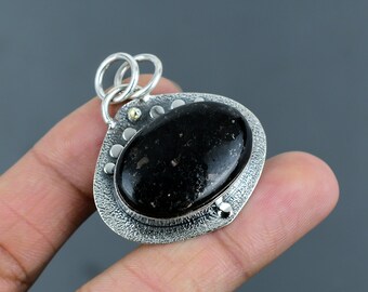 Handmade Nuummite Pendant: 925 Sterling Silver Boho Jewelry