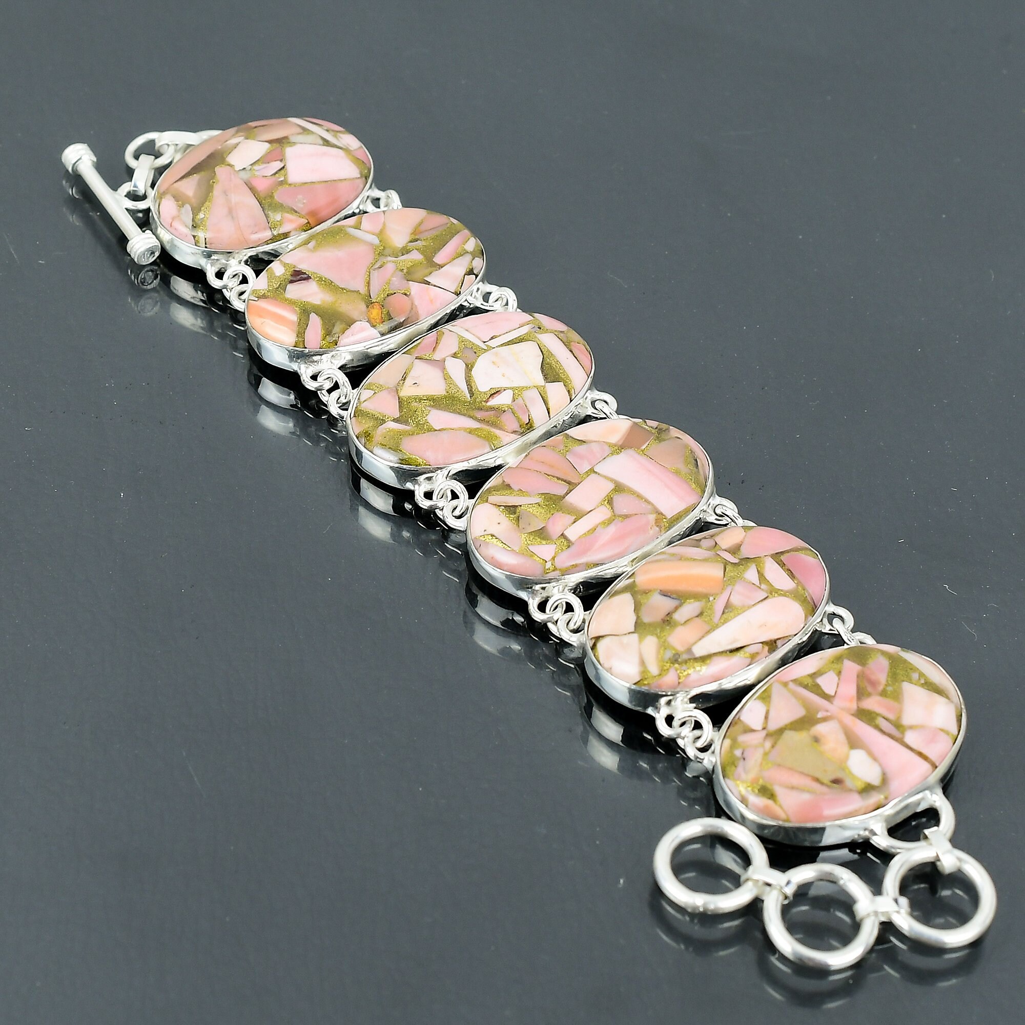 ピンクオパール 淡水パール カレンシルバー ブレスレット ※ B151