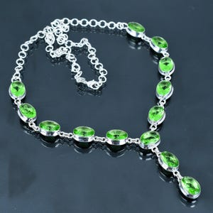 Faceted green amethyst necklace 925 sterling silver necklace gemstone adjustable chain necklace green amethyst handmade jewelry wedding gift