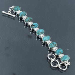 Tibetan Turquoise Bracelet 925 Sterling Silver Bracelet Adjustable Chain Gemstone Bracelet Dainty Jewelry Anniversary Gift Handmade Bracelet