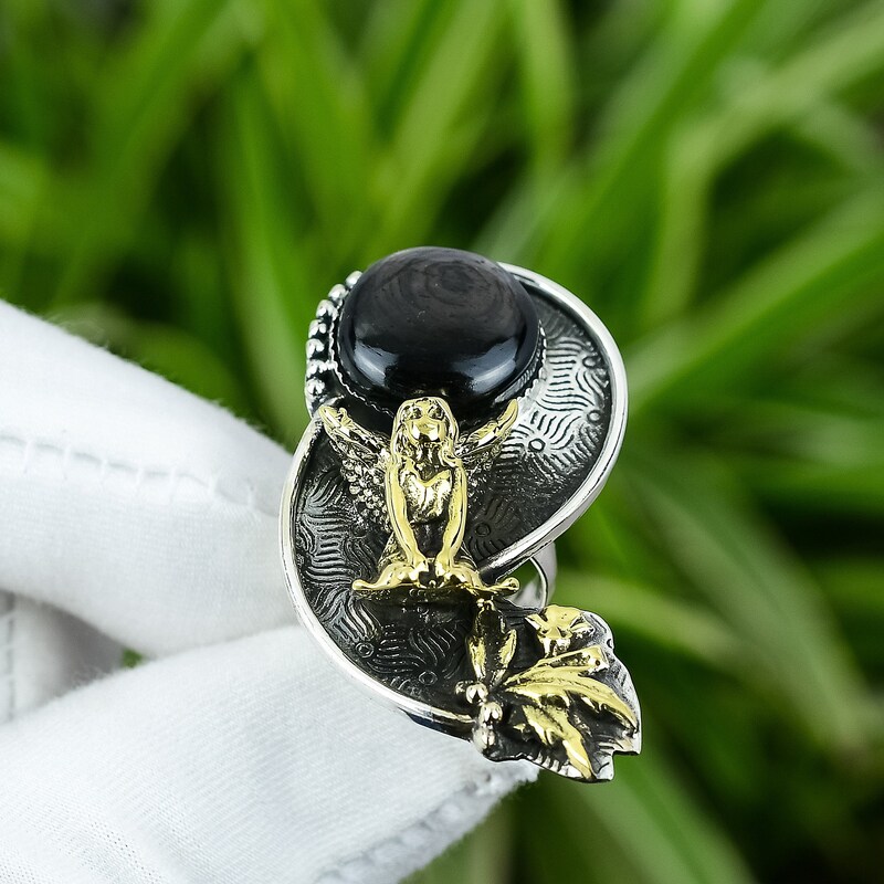 Sterling Silver Hypersthene Poison Adjustable Ring