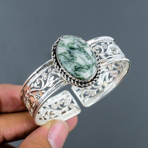 Baumachat Armreif: Handgefertigte 925 Sterling Silber Armspange