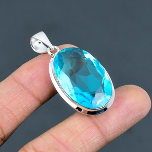 Faceted swiss blue topaz pendant 925 sterling silver pendant handmade pendant original gemstone pendant silver elegant jewelry wedding gifts