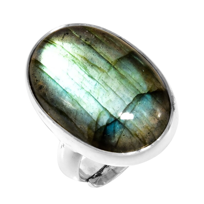 Excellent Quality Natural Labradorite Gemstone Engagement Ring For Father Gemstone Handmade Ethnic 925 Sterling Silver Ring Size Adjustable