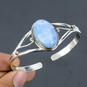 Handmade Owyhee Blue Opal Cuff Bracelet: 925 Sterling Silver Adjustable Bangle