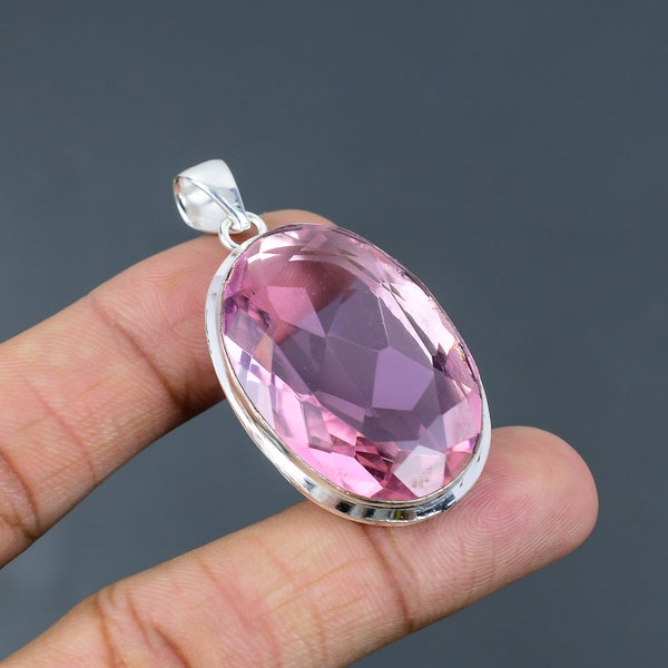 Faceted Pink Kunzite Pendant 925 Sterling Silver Pendant Fashion Jewelry Natural Gemstone Pendant Gift For Him Handmade Unique Style Jewelry