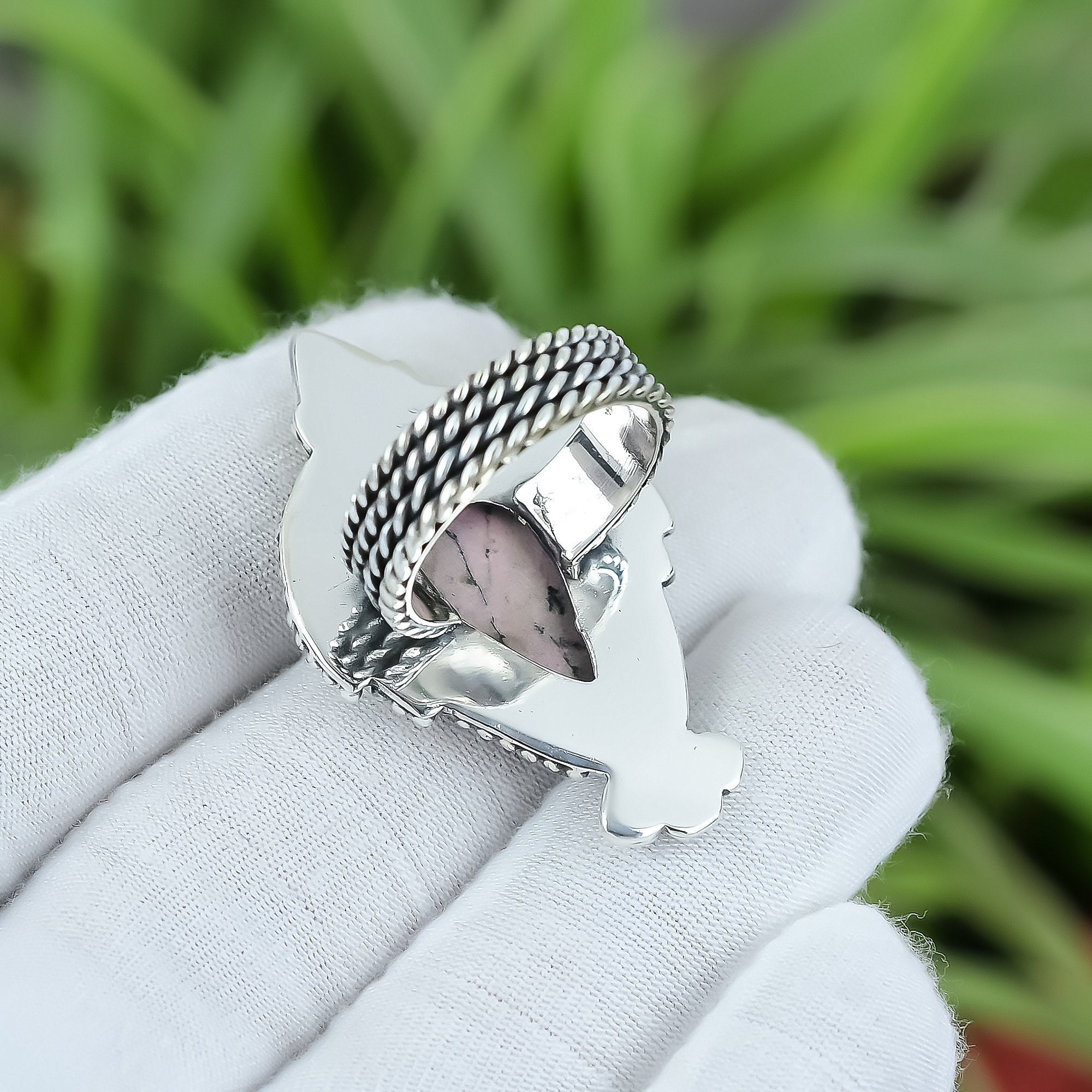 Rhodonite Ring 925 Sterling Silver Ring Ring Size 9 Rhodonite Ring 925 Sterling Silver Ring Ring Size 9