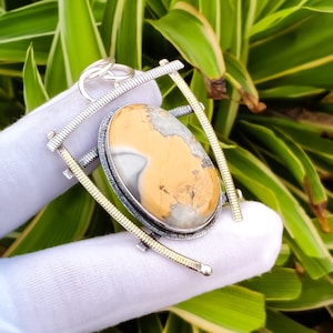Handmade Maligano Jasper Pendant: 925 Sterling Silver, 18K Gold Plated